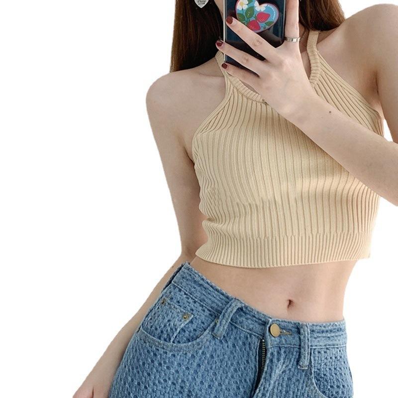 Neue Sommer -Retro -Weste Hosenträgerinnen von Frauen von Frauen, die ärmelloses gestrickter Pullover kurzer Weste Pullover