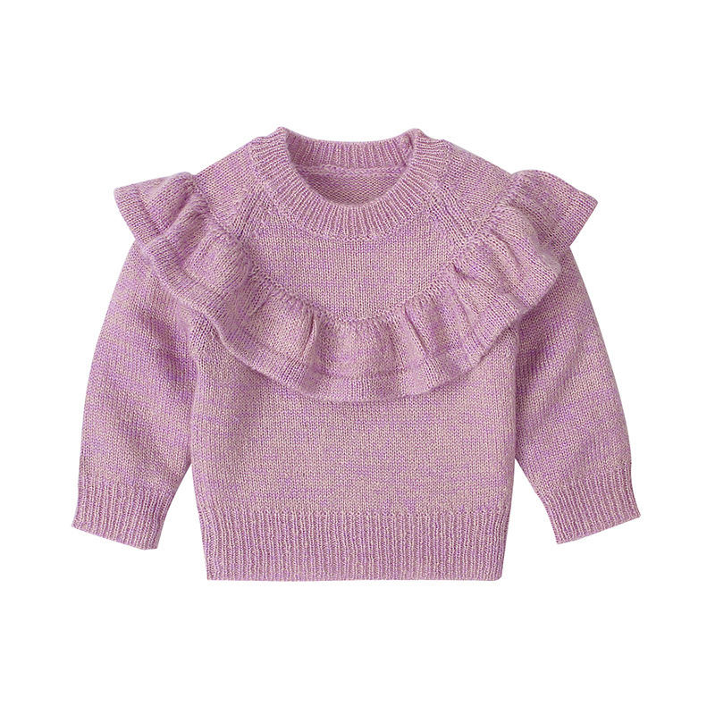 Babykleidung Mädchen Langarm Strick Rüschen Pullover Feste Farbstrickmuster Baby Girls Pullover