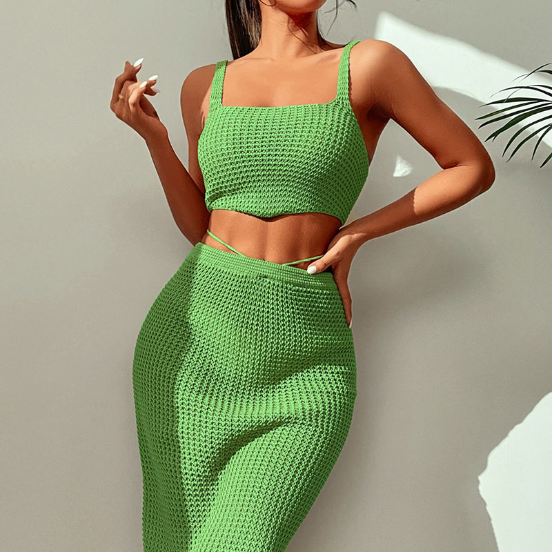 Custom Services Vacation Style gestrickt Cover Up ärmellose Maxi zweiteiliger oberer Rock Set