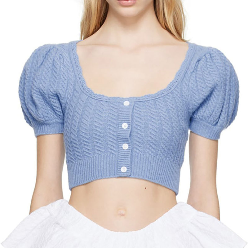 Wollpullover 2023 Sommerneuerniedriger Crew Nacken gerippter gestrickte Saumblasenhülle Pullover Pullover