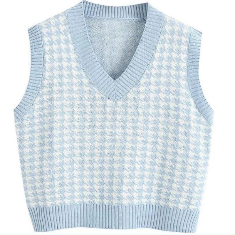 Muster Strickpullover Weste ärmellose losen Strickwege mit V-Ausschnitt